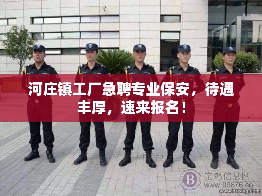 河庄镇工厂急聘专业保安，待遇丰厚，速来报名！