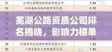 芜湖公路资质公司排名揭晓,影响力榜单重磅出炉!